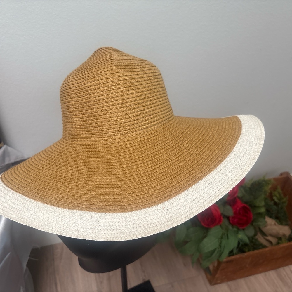 Milan Straw Sun Hat w/ Bow – Two Tone Brim – Brand New - Picture 2 of 3